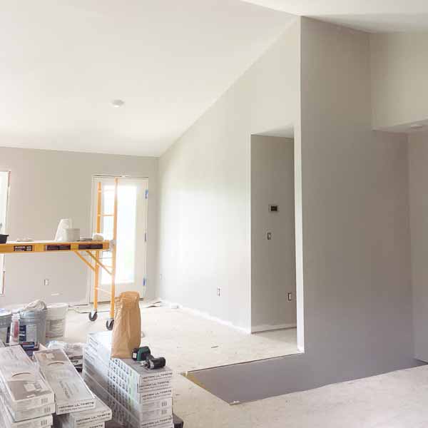 Drywall installation in progress during home renovation